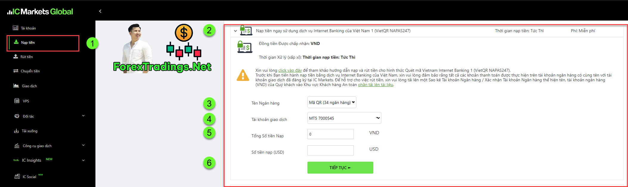 Nạp Tiền ICMarkets Bằng Internets Banking